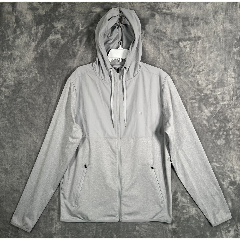 Vuori Sunday Element Jacket Mens Large Full Zip Hooded Gray Wicking Stretch
